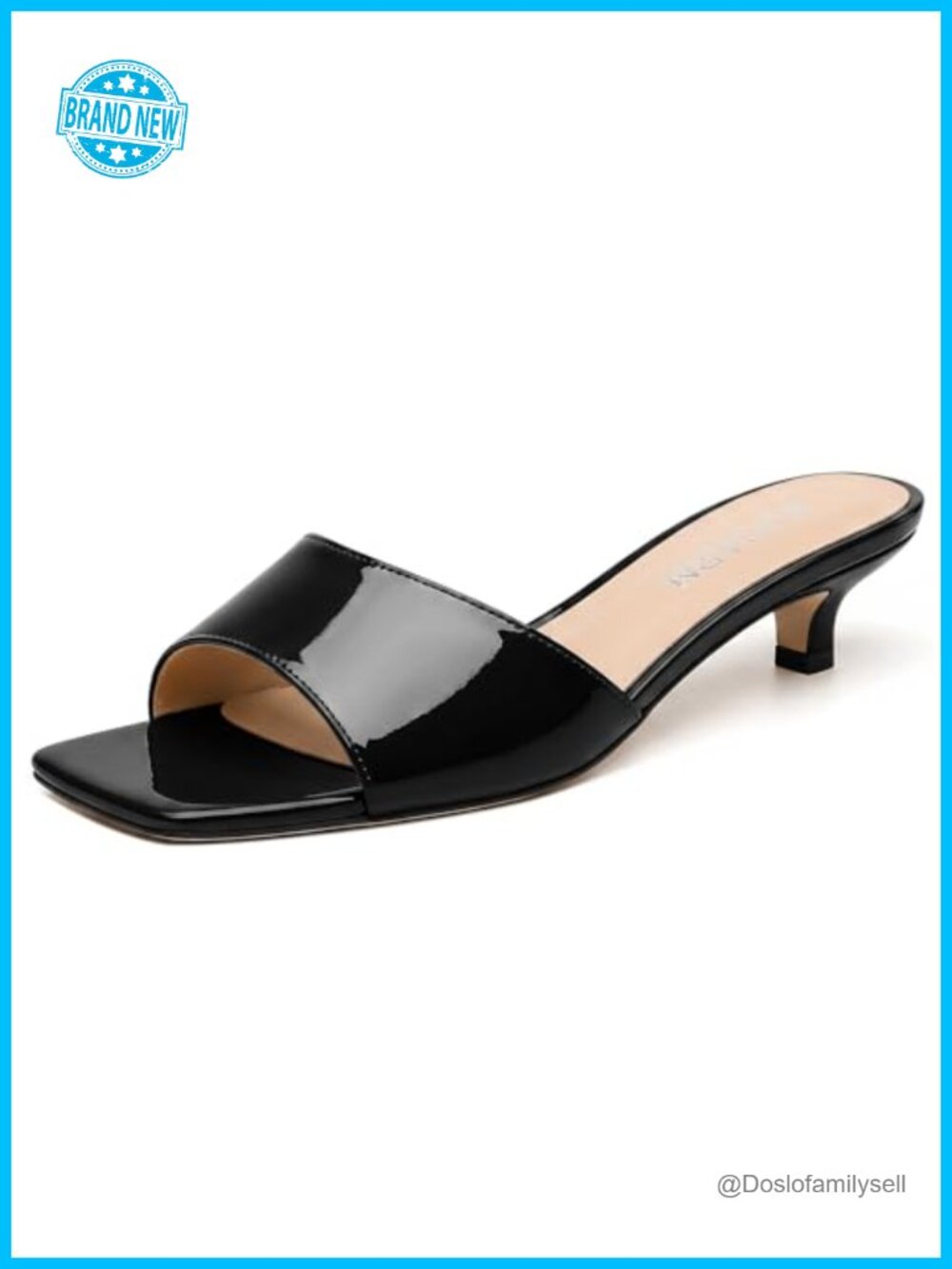 Women's Kitten Heel Slip On Mules Patent Open Toe Dress Sandals